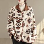 Buddha Stones Fall Winter Buttons Geometric Patterns Long Sleeve Cotton Women's Jacket