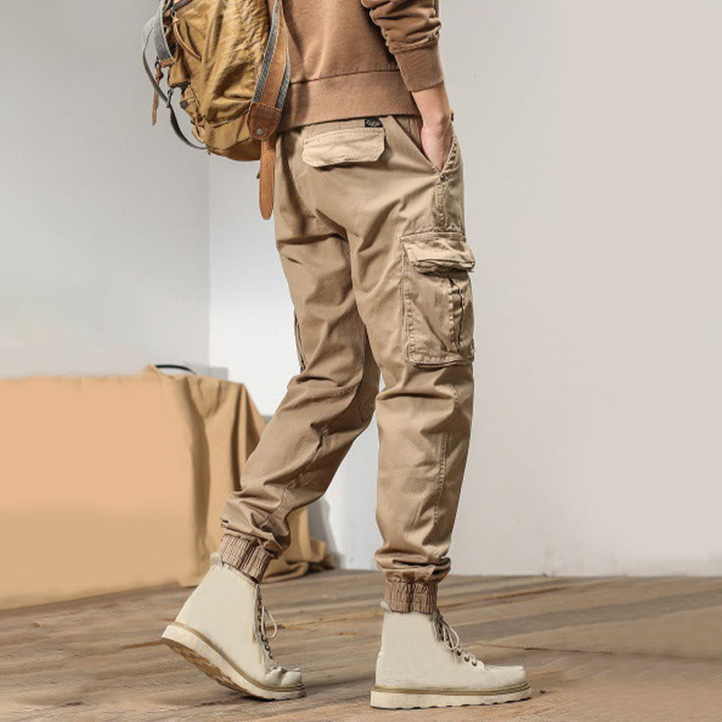 Buddha Stones Summer Cotton Elastic Cuffs Tapered Men's Pants With Pockets