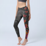 Buddha Stones Strong Contrast Flower Paisley Pattern Gym Leggings Women's Yoga Pants