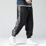 Buddha Stones Fall Solid Drawstring Side Paisley Pattern Straight Leg Ankle-length Corduroy Men's Pants With Pockets