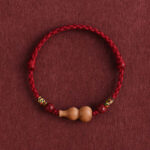 Buddha Stones Gourd Peach Wood Rope Adjustable Wealth Luck Bracelet