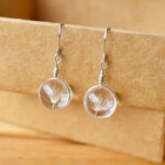Buddha Stones Dandelion White Liuli Glass Round Earrings