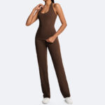 Buddha Stones Solid Crop Halter Backless Sleeveless Top Straight Leg Pants For Sports Fitness Yoga