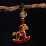 Buddha Stones Year of the Horse Rainbow Eucalyptus Small Leaf Red Sandalwood Linden Wood Ebony Carved Positive Key Chain
