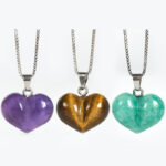 Buddha Stones Heart Design Amethyst Topaz Pink Crystal Opal Tiger Eye White Crystal Red Jasper Amazonite Green Aventurine Black Obsidian Citrine Balance Necklace Pendant