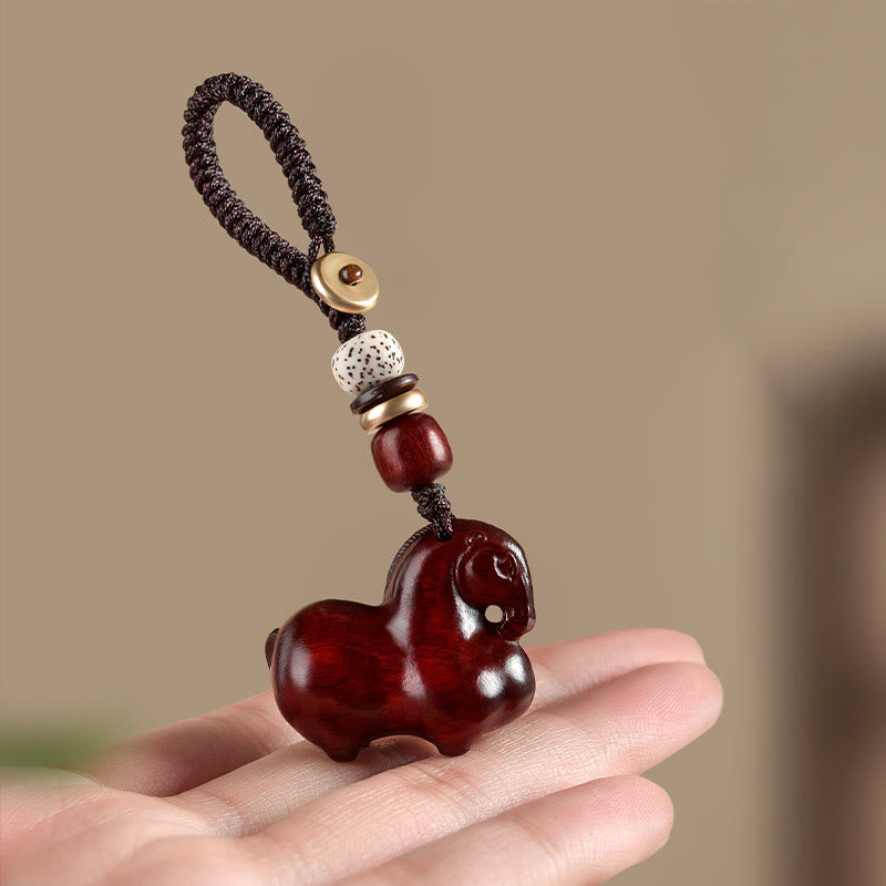 Buddha Stones Year Of The Horse Small Leaf Red Sandalwood Balance Key Chain