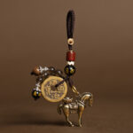 Buddha Stones Year Of The Horse Copper Brass Five-Emperor Coins Om Mani Padme Hum Protection Key Chain