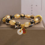 Buddha Stones Black Gold Liuli Glass Bead Attracts Wealth Peace Buckle Blessing Bracelet