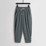 Buddha Stones Summer Drawstring Elastic Waist Frog-Button Ankle-Length Men's Cotton Linen Pants With Pockets