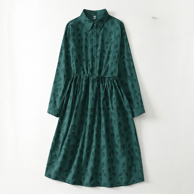 1770960180 Buddha Stones Spring Grass Vines Print Buttons Design Long Sleeve Midi Dress With Pockets - Image 1