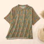 Buddha Stones Summer  Frog-Button Stand Collar Short Sleeve Flower Pattern Women's  Shirt