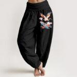 Buddha Stones Pure Cotton Colourful Crane Lotus Leaf Flower Cloud Pattern Women's Elastic Waist Harem Pants