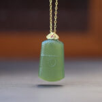 Buddha Stones Hetian Jade 925 Sterling Silver Om Symbol Prosperity Necklace Pendant