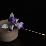 Buddha Stones Handmade Silk Art Purple White Iris Protection Brooch