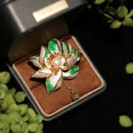 Buddha Stones Lotus Flower Pearl New Beginning Copper Brooch