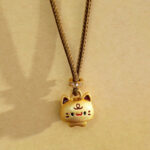 Buddha Stones Cute Cat Copper Plated Gold Adjustable Braided Rope Protection Necklace Pendant