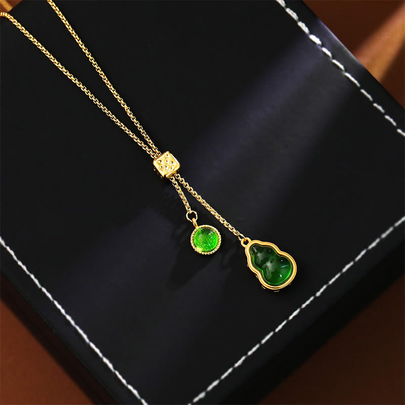 Buddha Stones Gourd Green Agate Copper Inlaid Design Luck Necklace Pendant