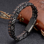 Buddha Stones Link Chain Double Wrap Braided Leather Balance Bracelet