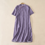 Buddha Stones Summer Crew Neck Plain Short Sleeve Below Knee Dress