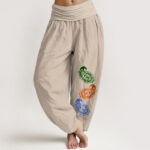 Buddha Stones Pure Cotton Colorful Paisley High Waist Women's Harem Pants