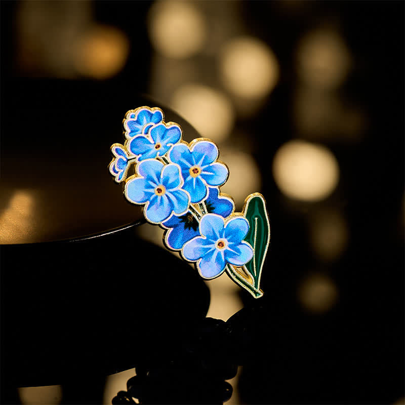 1775098432 Buddha Stones Small Forget-Me-Not Corn Poppy Lily of the Valley Hydrangea Lupine Copper Brooch - Image 1