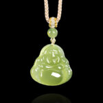 Buddha Stones Green Jade Laughing Buddha Prosperity Rope Necklace Pendant