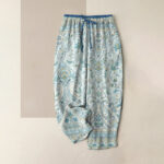 Buddha Stones Summer Cotton Paisley Floral Pattern Women's Elastic Waist Pants With Pockets