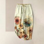 Buddha Stones Pure Cotton Watercolor Mandala Floral Pattern Women's Elastic Waist Pants With Pockets