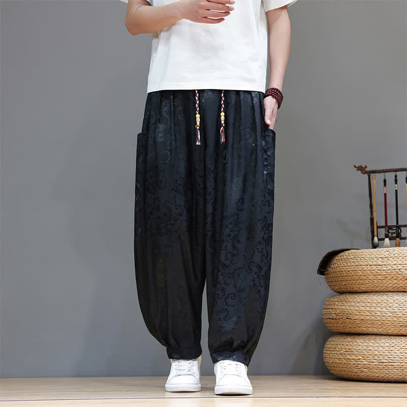 1775726012.jpg Buddha Stones Summer Drawstring Cloud Pattern Solid Elastic Waist Men's Harem Pants With Pockets