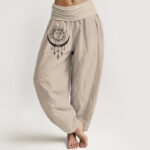 Buddha Stones Pure Cotton Sun Moon Star Tassel Pattern Women's Elastic Waist Harem Pants