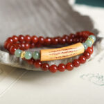 Buddha Stones Red Agate Green Aventurine Five Buddhist Precepts Double Wrap Balance Bracelet