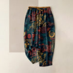 Buddha Stones Cotton Floral Pattern Women's Elastic Waist Pants With Pockets