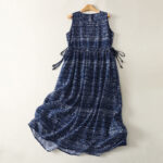 Buddha Stones Summer Boho Drawstring Ethnic Print Women's Summer Sleeveless Dress With Pockets