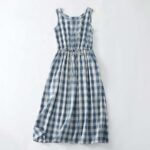 Buddha Stones Summer Casual Drawstring Blue White Gingham Women's Summer Sleeveless Dress With Pockets