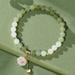 Buddha Stones Natural Hetian Jade Heart Cat Paw Design Abundance Bracelet