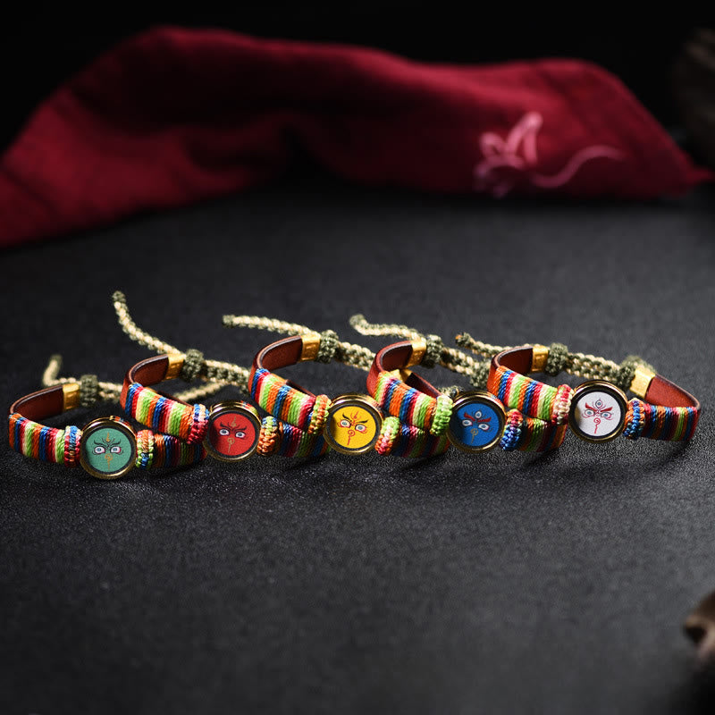 Buddha Stones Tibetan Five Directions Gods Of Wealth Buddha Eye Blessing Bracelet