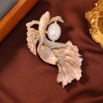 Buddha Stones Glazed Koi Fish Pearl Brooch