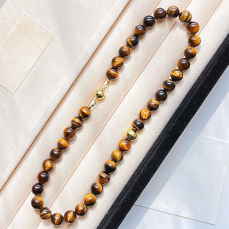 Buddha Stones Natural Tiger Eye Copper Bead Courage Necklace