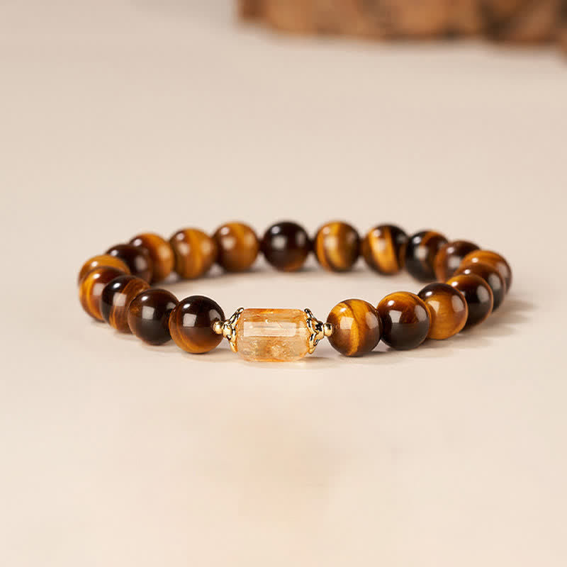 Buddha Stones Tiger Eye Citrine Bead Strength Bracelet