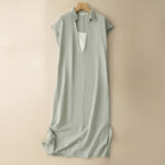 Buddha Stones Summer Minimalist Side Slit Solid Women's Summer Sleeveless Dress With Pocket