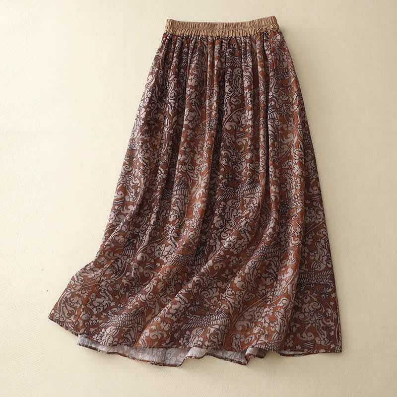 Buddha Stones Summer Drawstring Floral Print Lace-up Women's Skirts With Pockets