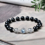 Buddha Stones Black Obsidian Silver Sheen Obsidian Zircon Purification Bracelet