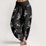 Buddha Stones Pure Cotton Boho Paisley Floral Pattern Women's Elastic Waist Harem Pants