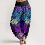 Buddha Stones Pure Cotton Baroque Gradient Floral Pattern Women's Elastic Waist Harem Pants