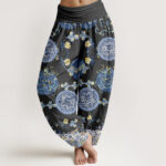 Buddha Stones Cotton Indigo Medallion Dragon Pattern Women's Elastic Waist Harem Pants