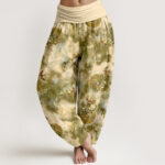 Buddha Stones Pure Cotton Cloud Medallion and Bird Pattern Women's Elastic Waist Harem Pants