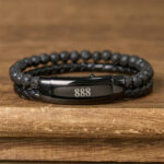 Buddha Stones Lava Rock Angel Numbers Double Wrap Leather Faith Bracelet