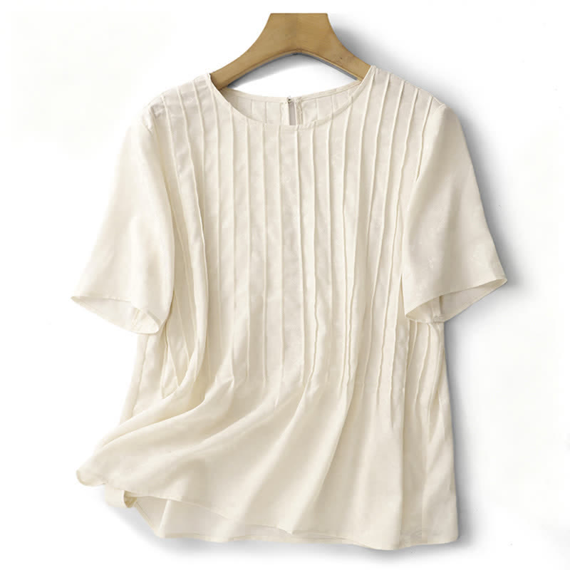 Buddha Stones Summer Elegant Pleated Solid Women's Short Sleeve T-Shirts