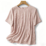 Buddha Stones Summer Elegant Pleated Solid Women's Short Sleeve T-Shirts