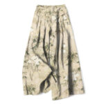 Buddha Stones Cotton Linen Bamboo Leaf Pattern Women's Elastic Waist Wide Leg Pants With Pockets